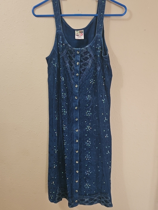 India Boutique Dresses & Skirts - India Boutique Navy Embroidered Button-Front Sundress